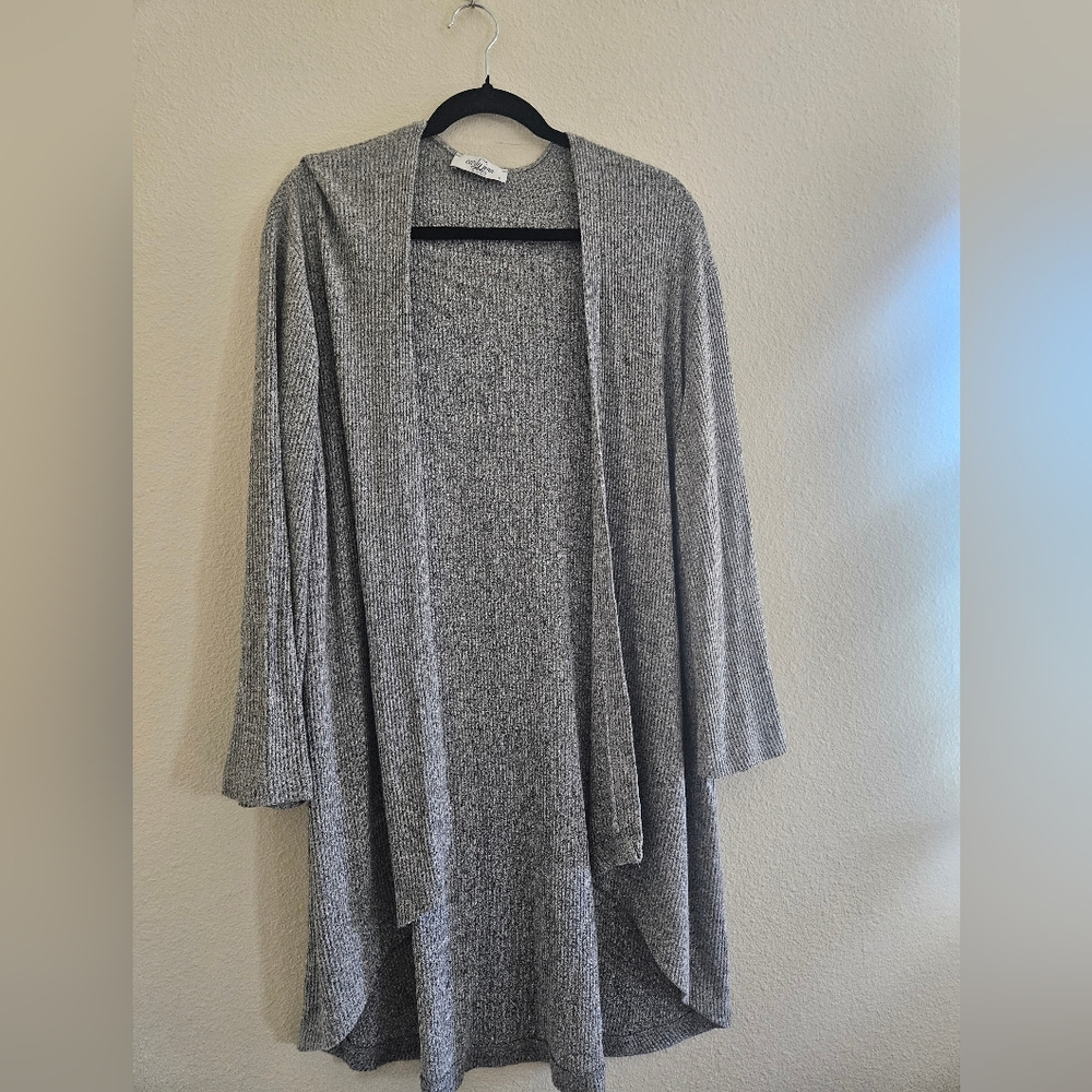 Gray Open Front Cardigan